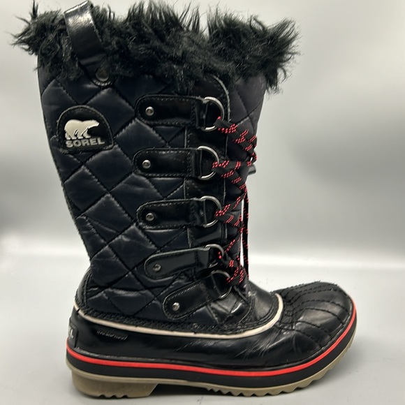 Sorel Tolfino Black Quilted Faux Fur Waterproof Snow Winter Tall Boot sz 7 - Picture 6 of 9